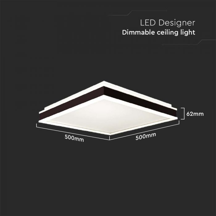 LED DESIGNER CEILING LIGHT 48W DL 4480lm TRIAC DIMMABLE BLACK SQ 500x500x62mm