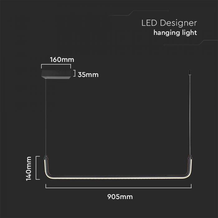 LED DESIGNER HANGING LIGHT 12W DL 1200lm 360° 9055x140mm BLACK