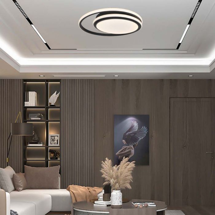 LED DESIGNER CEILING LIGHT DOUBLE ROUND 24W DL 2560lm 300x50mm BLACK