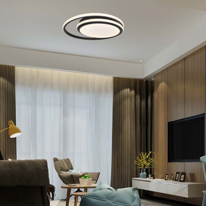 LED DESIGNER CEILING LIGHT DOUBLE ROUND 24W DL 2560lm 300x50mm BLACK