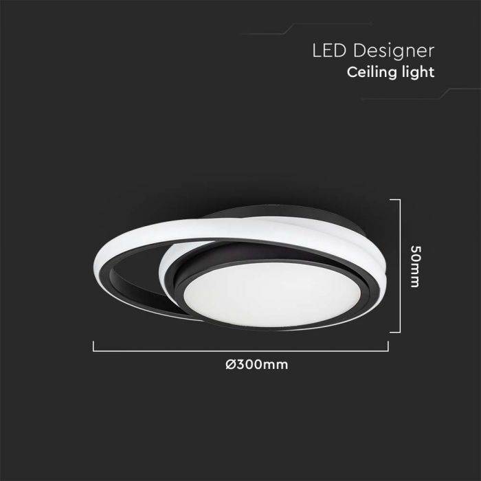 LED DESIGNER CEILING LIGHT DOUBLE ROUND 24W DL 2560lm 300x50mm BLACK