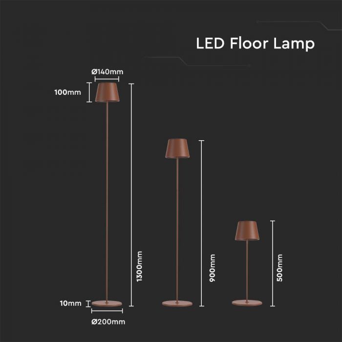 LED FLOOR LAMP 4W (4400mA BATTERY) 300lm WW 120° 140x1300mm IP54 CORTEN