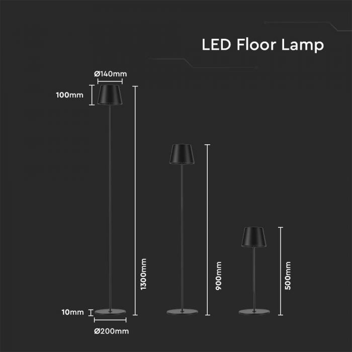 LED FLOOR LAMP 4W (4400mA BATTERY) 300lm WW 120° 140x1300mm IP54 BLACK