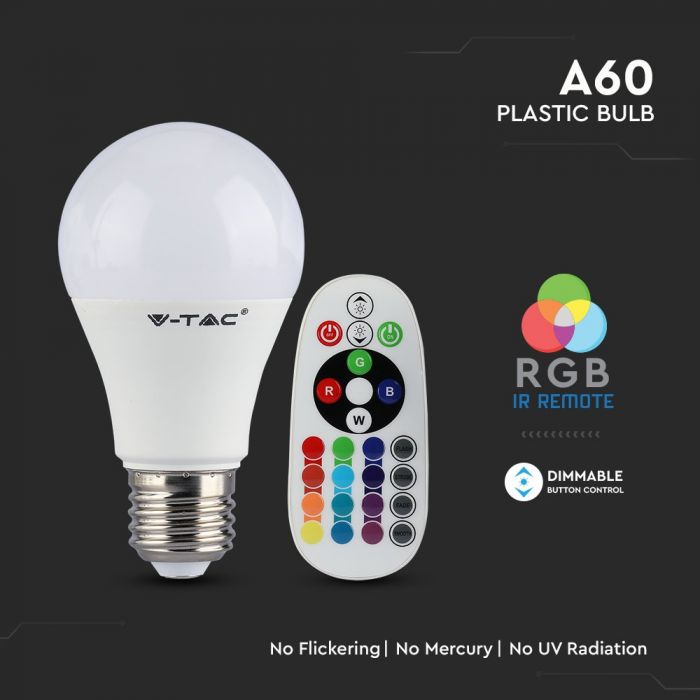 LED RGB E27 A60 LAMP 7W WW 470lm 200° WITH REMOTE CONTROL