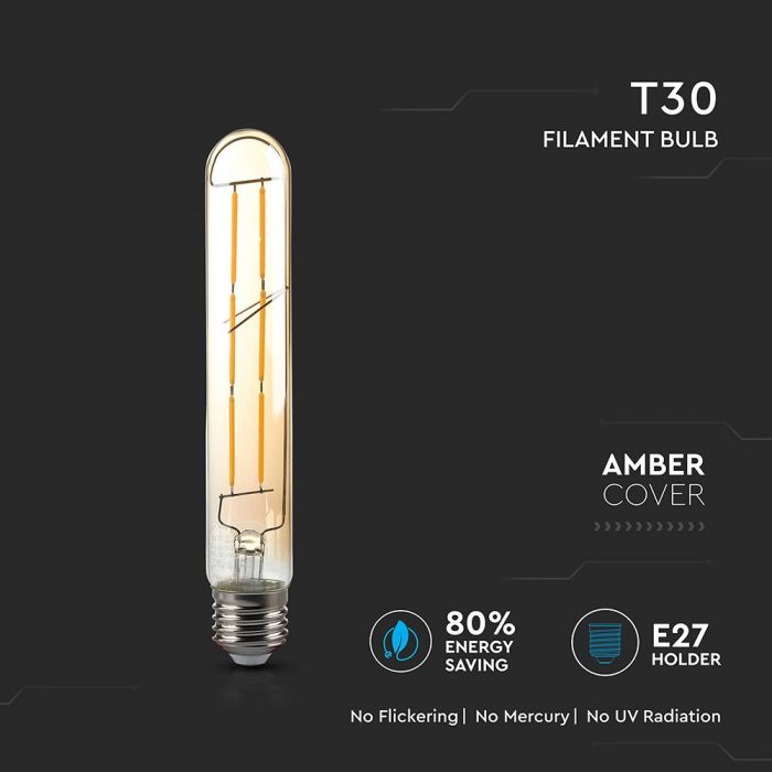 LED E27 FILAMENT LAMP AMBER T30 6W WW 600lm 360° 30X185