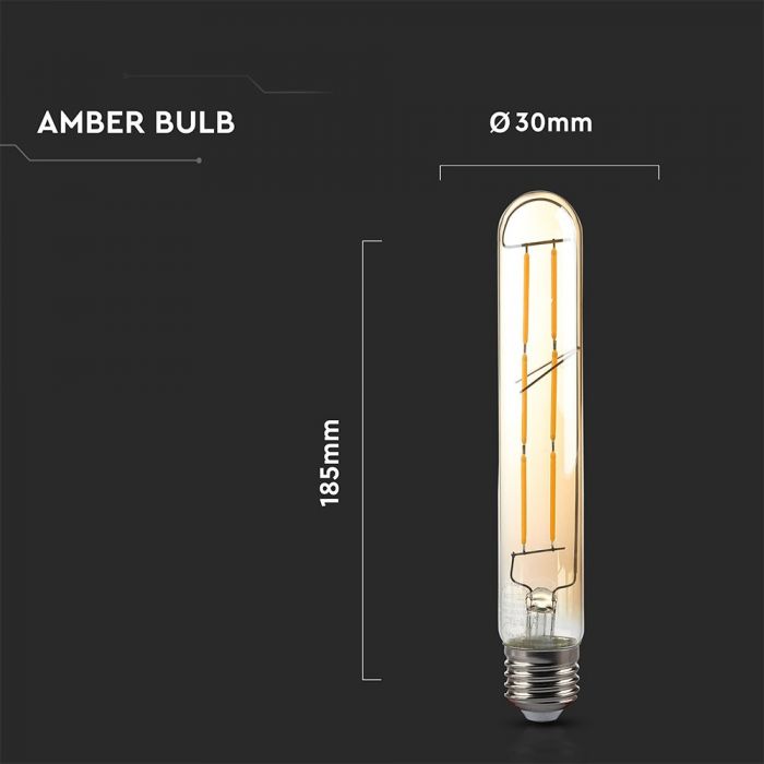 LED E27 FILAMENT LAMP AMBER T30 6W WW 600lm 360° 30X185