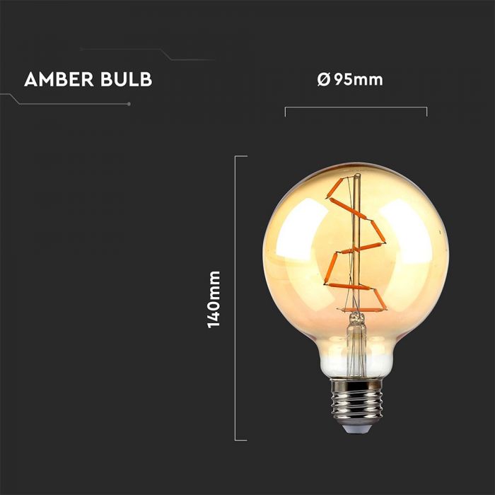 LED E27 FILAMENT LAMP AMBER COVER G95 4W WW 400lm 360° 95X140 S SHAPE