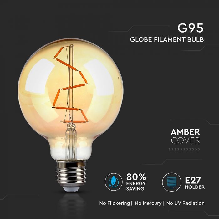 LED E27 FILAMENT LAMP AMBER COVER G95 4W WW 400lm 360° 95X140 S SHAPE