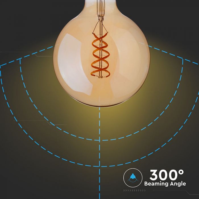 LED E27 FILAMENT LAMP AMBER COVER G95 5W WW 300lm 360° 95X138 CURVE SHAPE