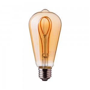 LED E27 FILAMENT LAMP AMBER COVER ST64 5W WW lm 300° 140x64mm