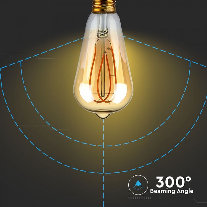 LED E27 FILAMENT LAMP AMBER COVER ST64 5W WW lm 300° 140x64mm