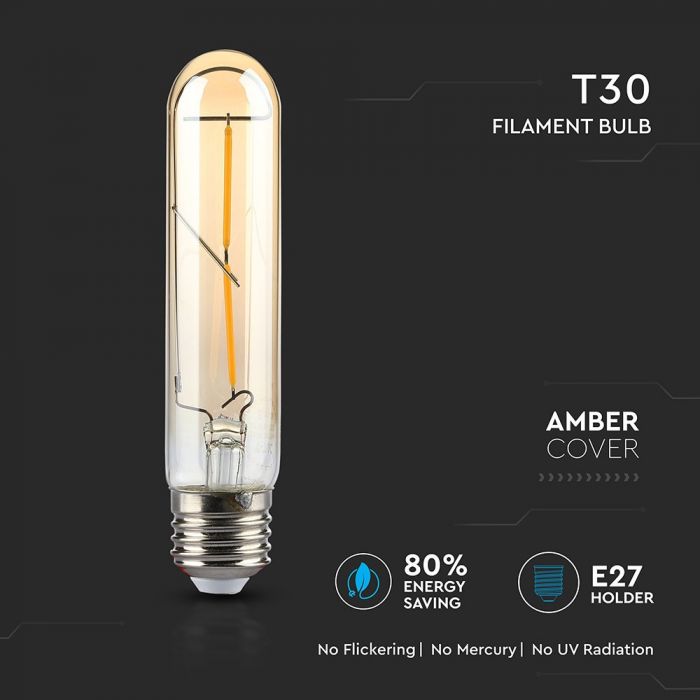 LED E27 FILAMENT LAMP AMBER T30 2W WW 200lm 300° 30X136