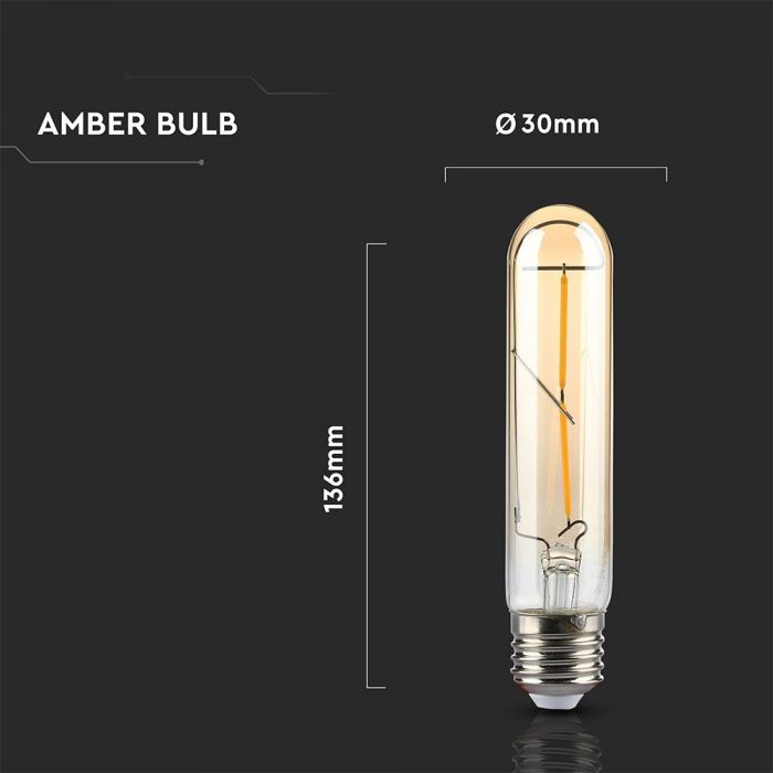 LED E27 FILAMENT LAMP AMBER T30 2W WW 200lm 300° 30X136