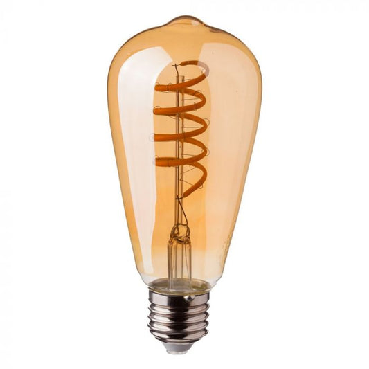 LED E27 FILAMENT LAMP AMBER COVER ST64 4W WW 400lm 300° 107X60 SPIRAL