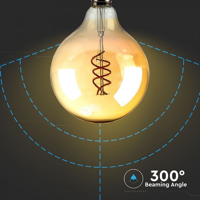 LED E27 FILAMENT LAMP AMBER G125 6W WW 380lm 300° 125X175 DOUBLE SPIRAL