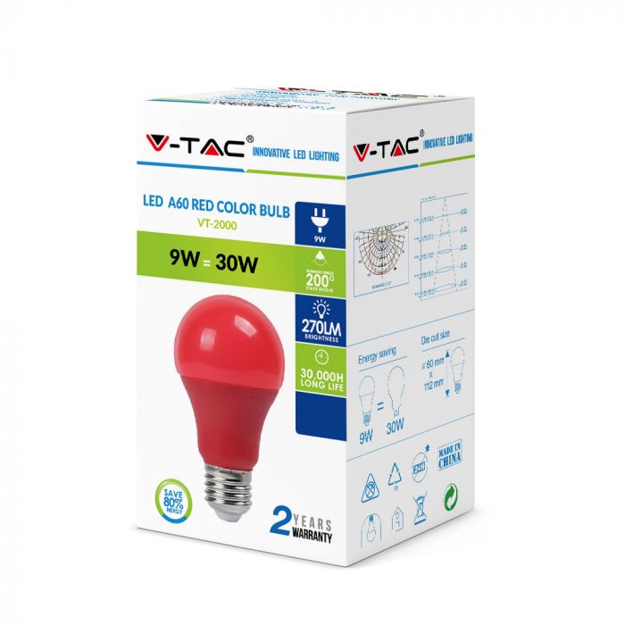 LED E27 LAMP 9W 806lm 200° 60X112 RED