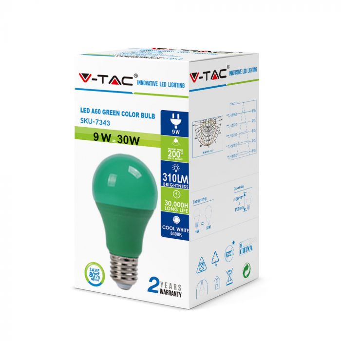 LED E27 LAMP 9W 806lm 200° 60X112 GREEN