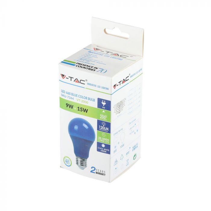 LED E27 LAMP 9W 806lm 200° 60X112 BLUE