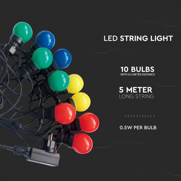 LED STRING LIGHT 5M WITH EURO PLUG + 10 x0.5WRGBY 300lm LAMPS