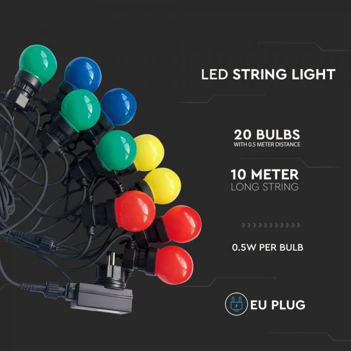 LED STRING LIGHT 10M WITH EURO PLUG + 20 x0.5W RGBY 600lm LAMPS