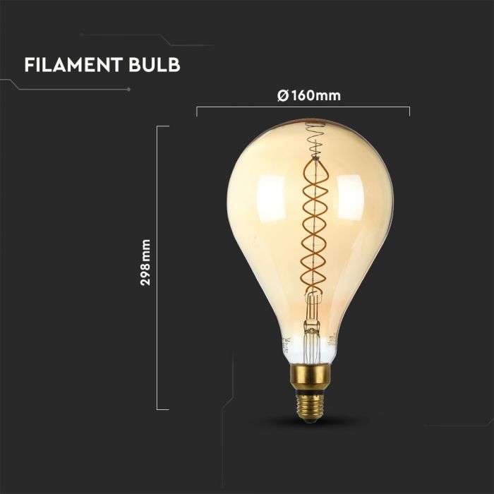 LED E27 FILAMENT AMBER LAMP A165 8W WW 500lm 340° 160X298 GLASS DIMMABLE