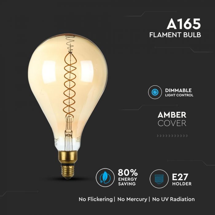 LED E27 FILAMENT AMBER LAMP A165 8W WW 500lm 340° 160X298 GLASS DIMMABLE