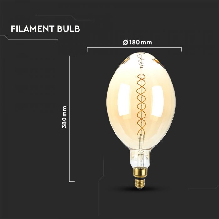 LED E27 FILAMENT AMBER LAMP BF180 8W WW 500lm 340° 180X360 GLASS DIMMABLE