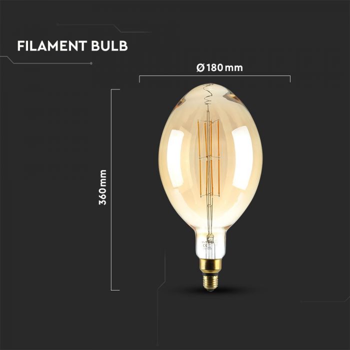 LED E27 FILAMENT AMBER LAMP BF180 8W WW 600lm 340° 180X360 GLASS DIMMABLE