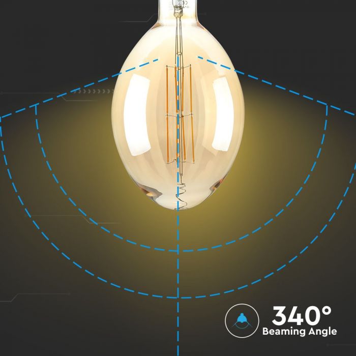 LED E27 FILAMENT AMBER LAMP BF180 8W WW 600lm 340° 180X360 GLASS DIMMABLE