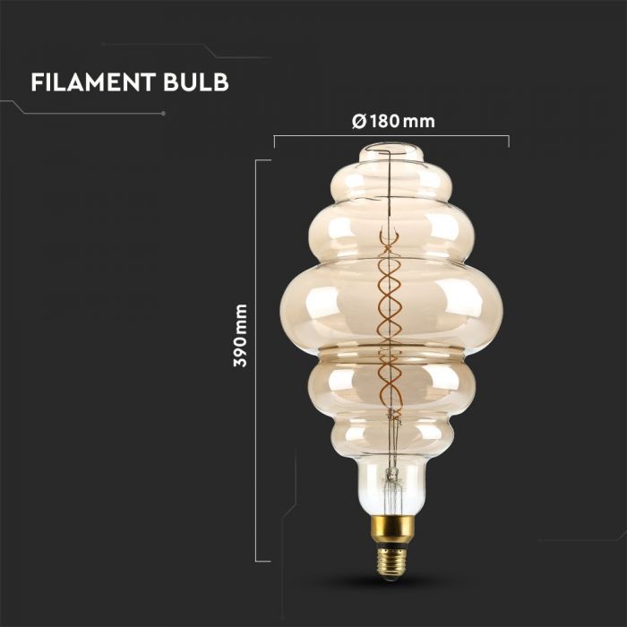 LED E27 FILAMENT AMBER LAMP S200 8W WW 350lm 340° 180X390 GLASS DIMMABLE