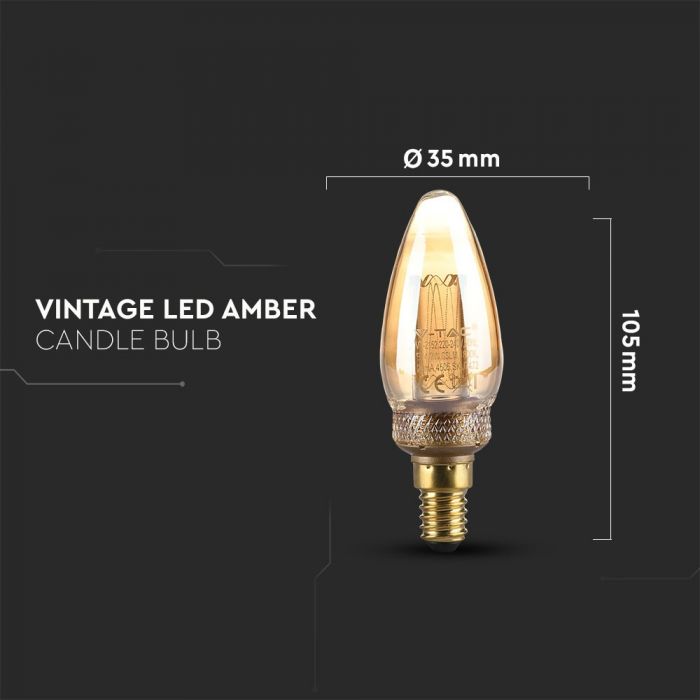 LED ART E14 FILAMENT AMBER LAMP 2W WW 65lm 300° 35X105 GLASS