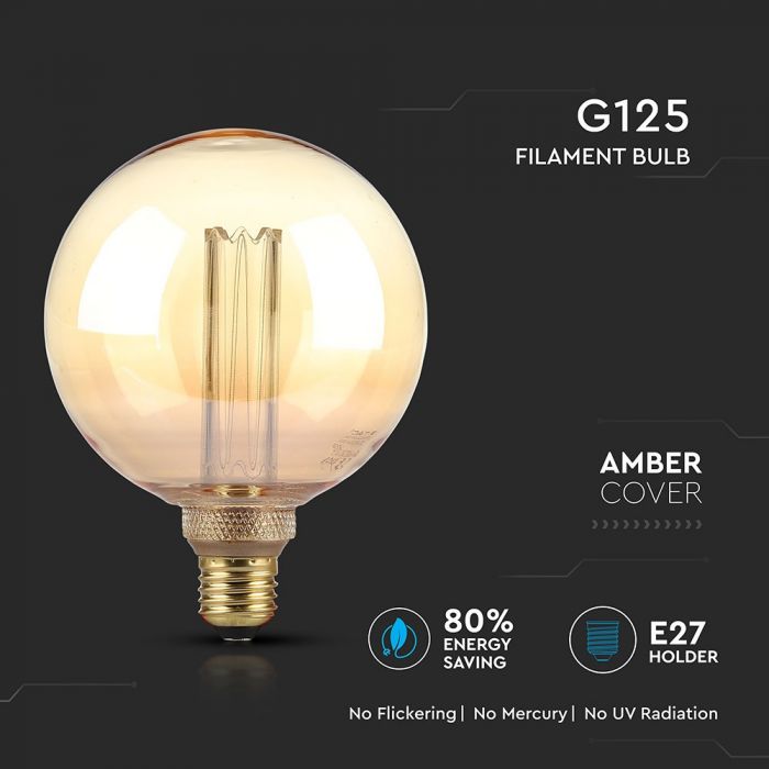 LED ART E27 FILAMENT AMBER LAMP 4W WW 200lm 300° 132X178 G125 GLASS