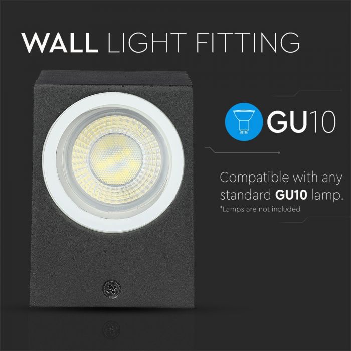 LED WALL SLEEK FITTING ALUMINIUM SQUARE GU10 2WAY 92X68X150 IP44 BLACK