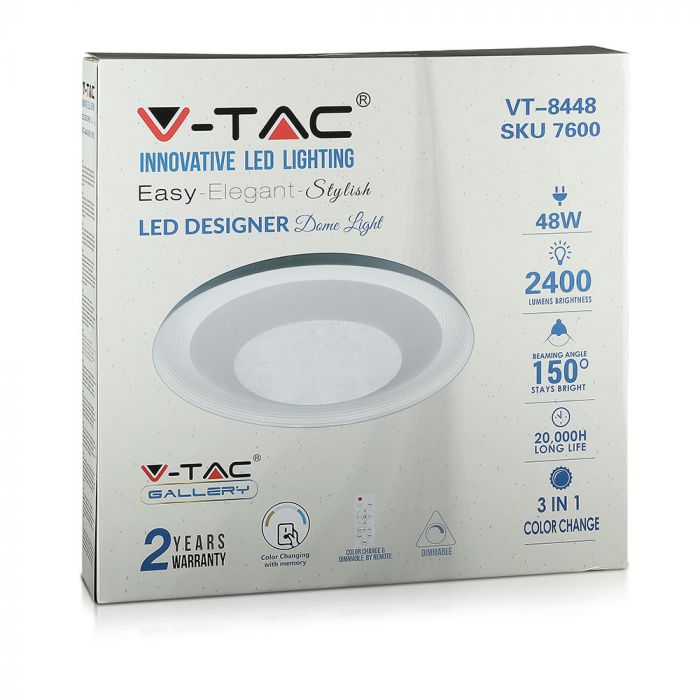 LED DESIGNER CEILING LIGHT with RF Control+Timer CCT Changing CRYSTAL 48W 2400lm 150° 492X100 DIMMABLE