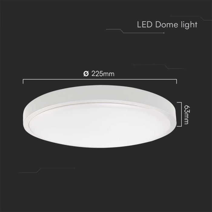 LED DOME LIGHT ROUND WHITE FRAME 18W DL 1830lm 360° 250X63 IP44