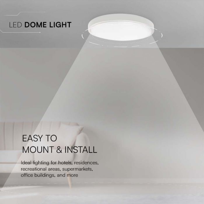 LED DOME LIGHT ROUND WHITE FRAME 18W DL 1830lm 360° 250X63 IP44