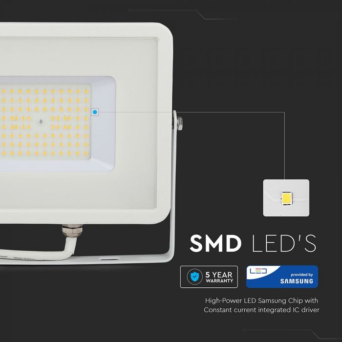 LED FLOOD SLIM 50W DL 100° 6000lm (120lm/W) IP65 WHITE SAMSUNG CHIP A++