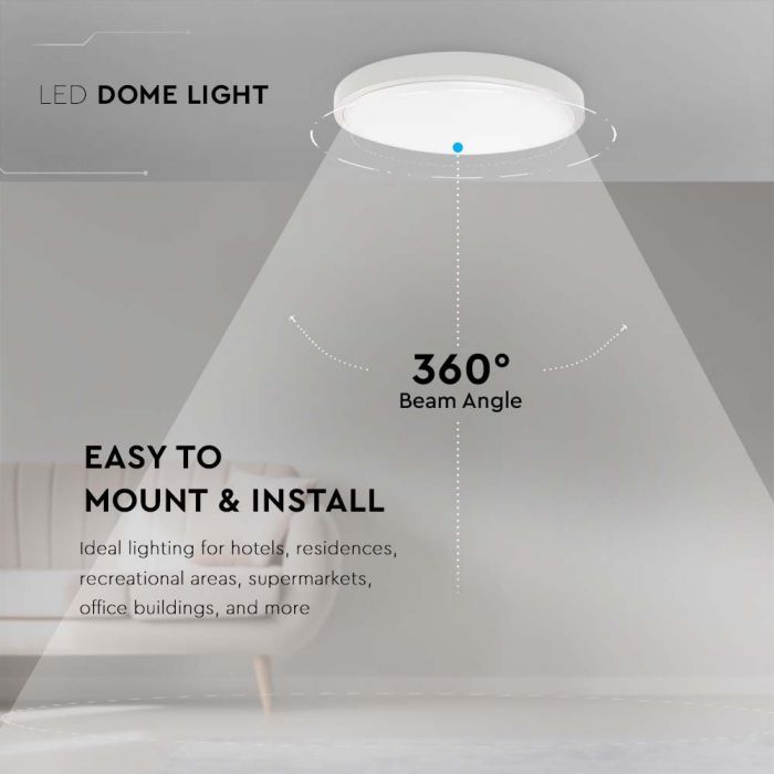 LED DOME LIGHT ROUND WHITE FRAME 30W CW 3000lm 360° 420X55 IP44