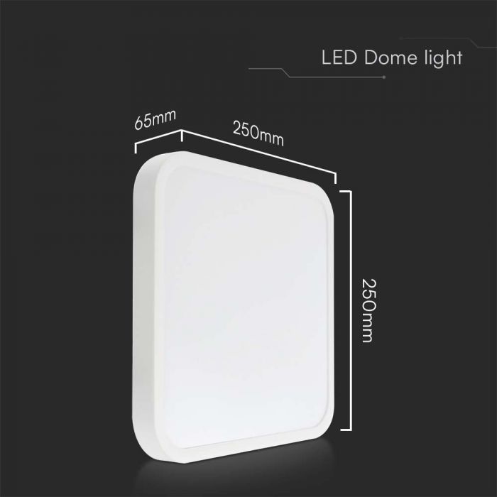 LED DOME LIGHT SQUARE WHITE FRAME 18W CW 1830lm 360° 250x250x65mm IP44