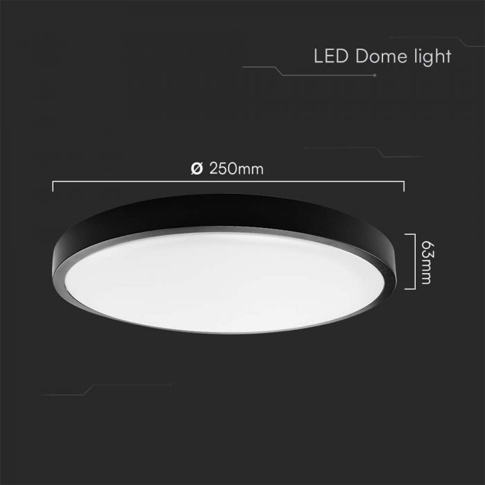 LED DOME LIGHT ROUND BLACK FRAME 18W WW 1800lm 360° 225X55mm IP44