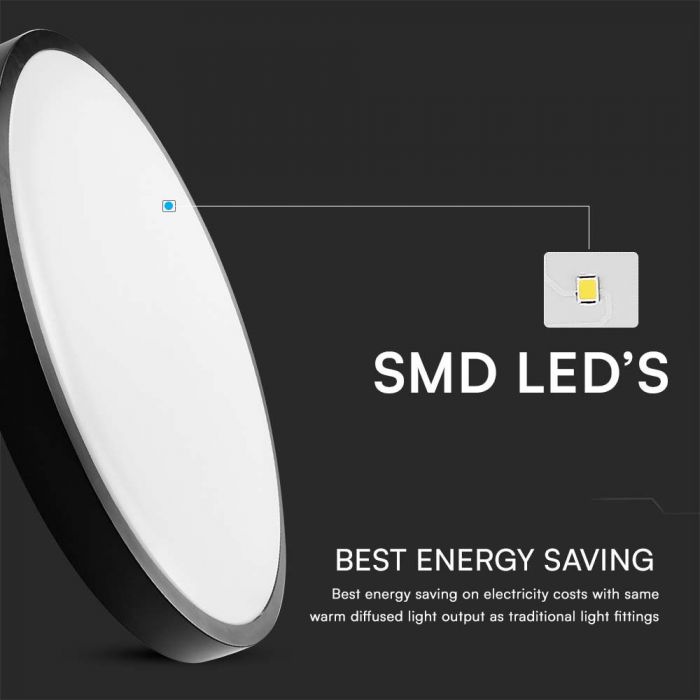 LED DOME LIGHT ROUND BLACK FRAME 18W WW 1800lm 360° 225X55mm IP44