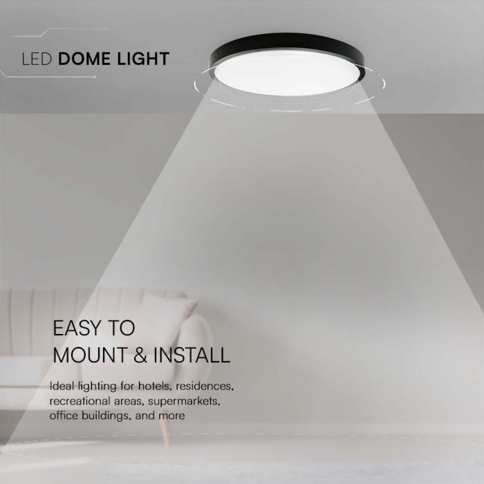 LED DOME LIGHT ROUND BLACK FRAME 18W WW 1800lm 360° 225X55mm IP44