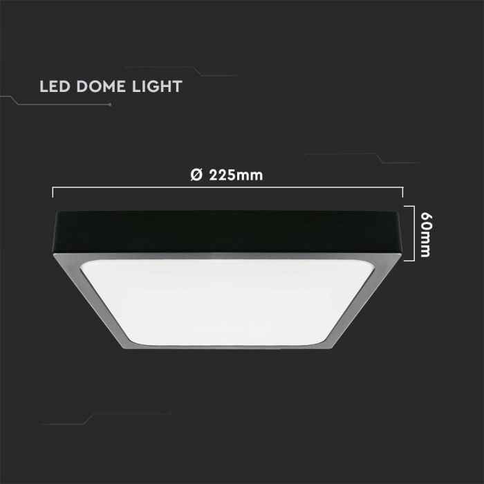 LED DOME LIGHT SQUARE BLACK FRAME 18W CW 1800lm 360° 225x225x60 IP44