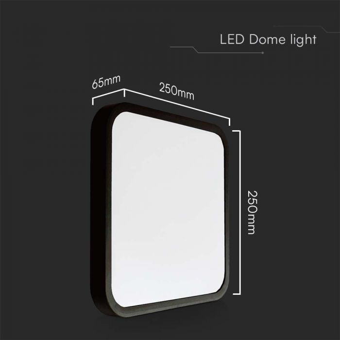 LED DOME LIGHT SQUARE BLACK FRAME 18W DL 1830lm 360° 250X65 IP44