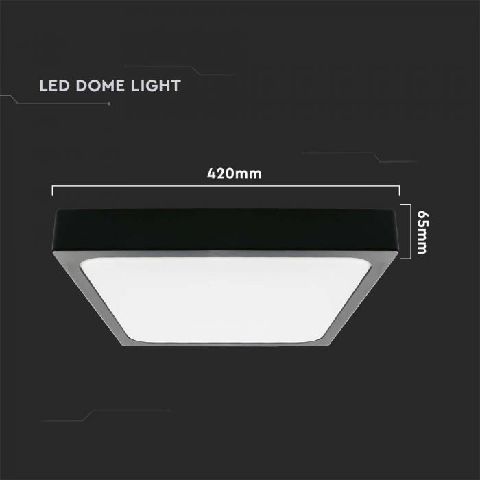 LED DOME LIGHT SQUARE BLACK FRAME 30W CW 3000lm 360° IP44