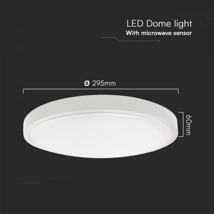 LED DOME LIGHT WITH MICROWAVE SENSOR 18W CW 1830lm 295x60mm IP44