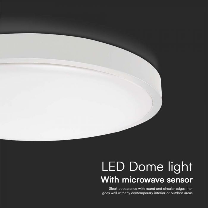 LED DOME LIGHT WITH MICROWAVE SENSOR 18W CW 1830lm 295x60mm IP44