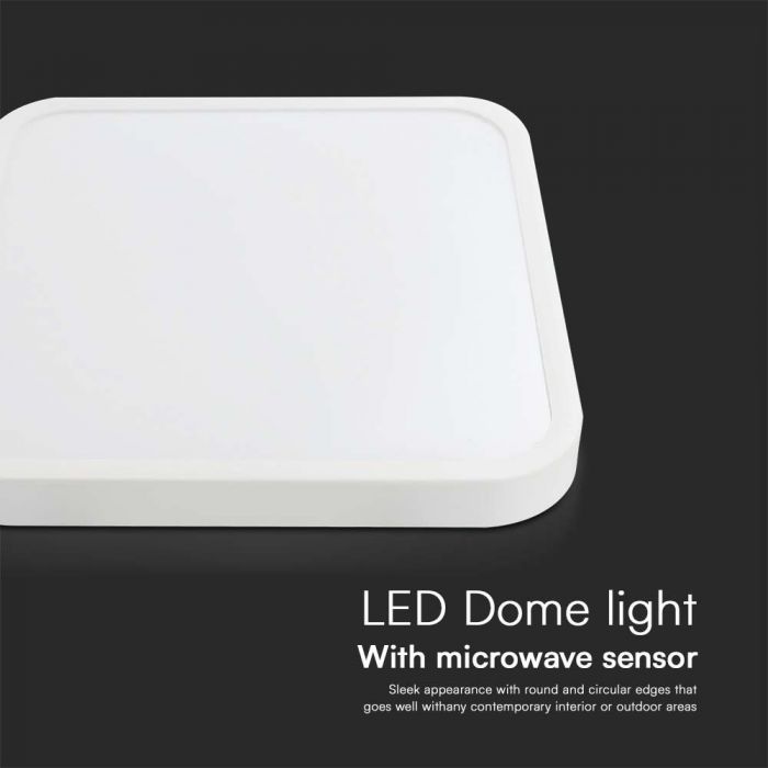 LED DOME LIGHT MICROWAVE SENSOR SQUARE WHITE 18W DL 1830lm 360° 295x295x65mm IP44