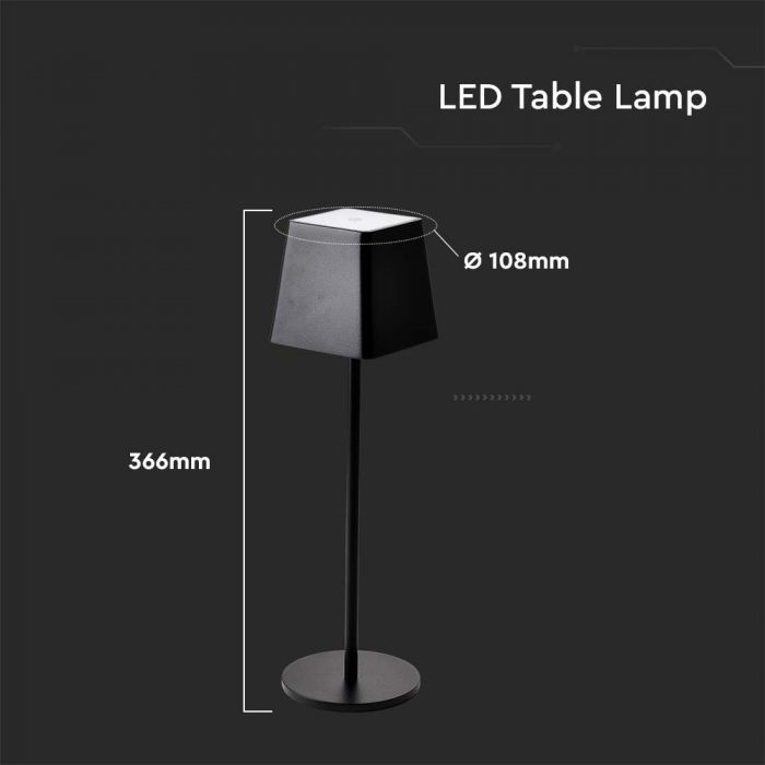 LED TABLE LAMP 2W WW 180° 200lm BLACK TOUCH DIMMING IP54