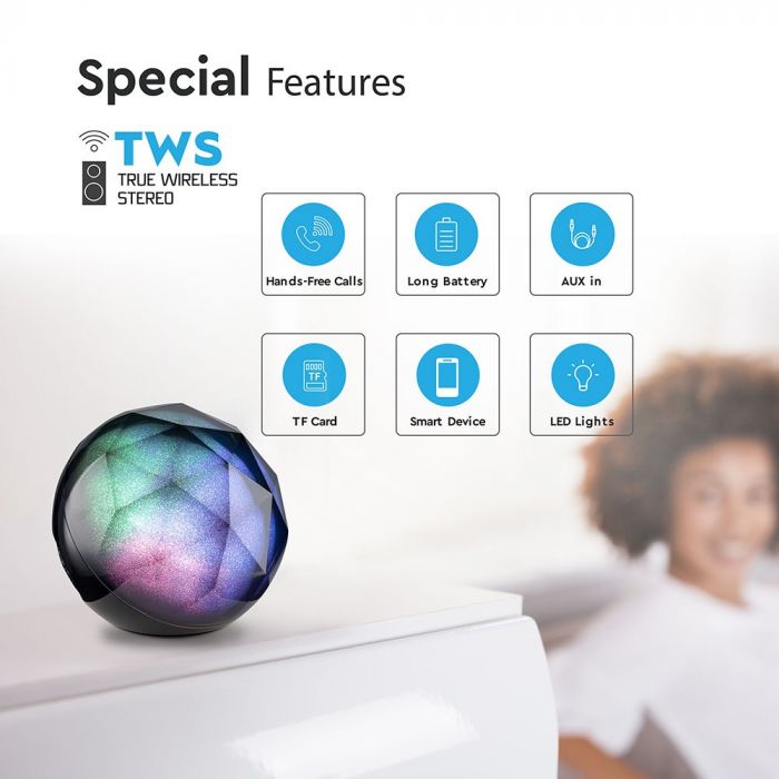 LED RGB LIGHT MINI PORTABLE BLUETOOTH SPEAKER AUX & TF SLOT (TWS Function) 1800mah Battery